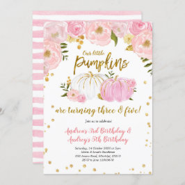 Rosa Guld Two Little Pumpkins Birthday-inbjudan Inbjudningar