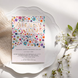 Rosa Guld Typography Boho Blommigt Bröllop Rehears Inbjudningar