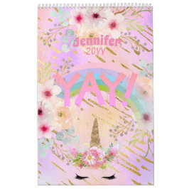 Rosa Guld Unicorn Ansikte Girls Motivational Glitt Kalender