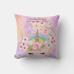 Rosa Guld Unicorn Ansikte Rainbow Girls Gift Kudde