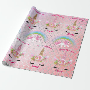 Rosa Guld Unicorn Ansikte Rainbow Girls Gift Presentpapper