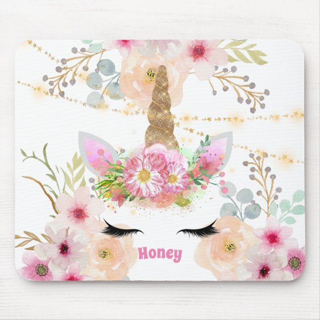 Rosa Guld Unicorn Ansikte Trendig Girls Gift Musmatta (Framsidan)