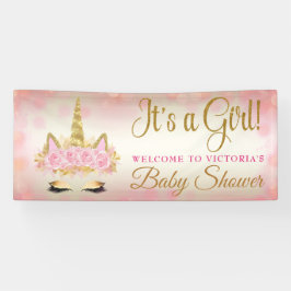 Rosa Guld Unicorn Baby Shower Banner