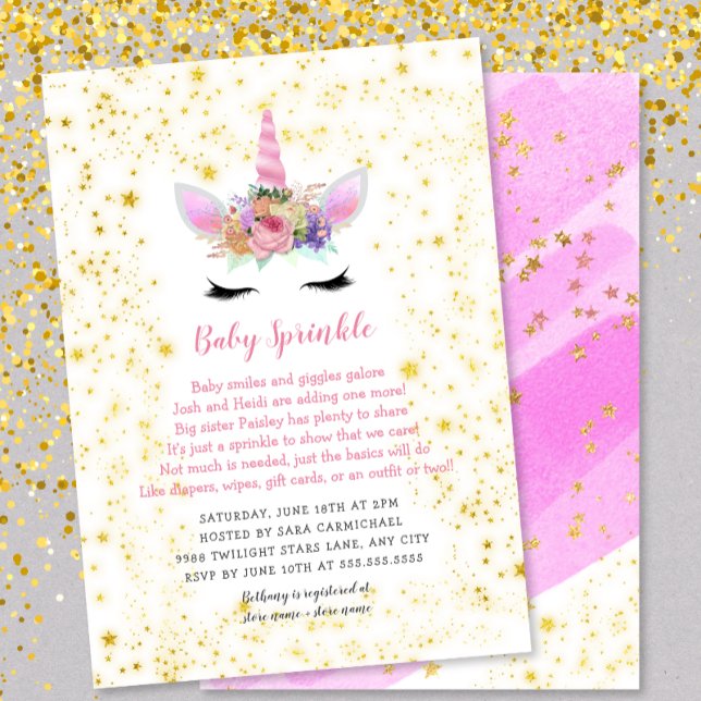 Rosa Guld Unicorn Baby Sprinkle Inbjudningar (Skapare uppladdad)