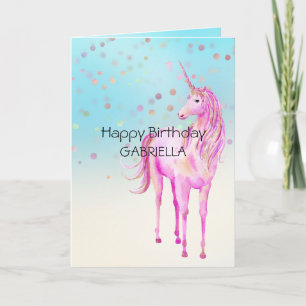 Rosa Guld Unicorn Confetti Personlig Namn Kort