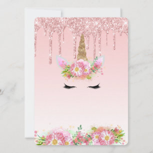 Rosa Guld Unicorn Glitter Inbjudningar