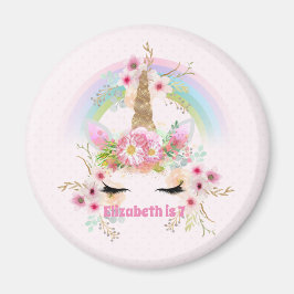 Rosa Guld UNICORN Rainbow Flowers Girls NAMED Gift Magnet