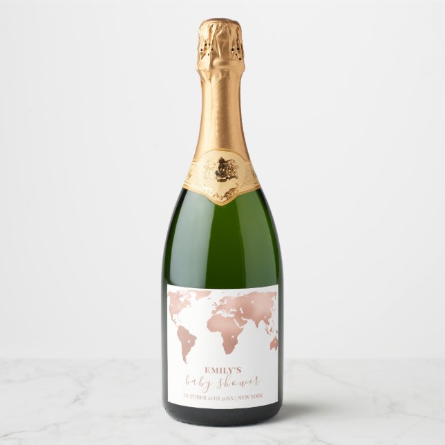 Rosa Guld Världskarta Resa Äventyr Baby Shower  (Framsida)