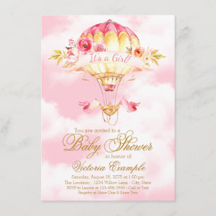 Rosa Guld Varm Luft Ballong Barnkalas Inbjudningar