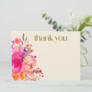 Rosa Guld Vattenfärg Blommig Elegant Typografi Tack Kort