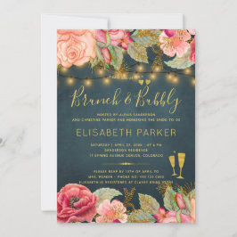 Rosa guld vattenfärgsbrunch och bubblande brunch i inbjudningar