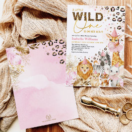 Rosa Guld Vild Party Djuren Jungle Baby Shower Inbjudningar