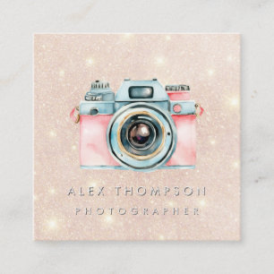 Rosa Guld Vintage Camera Photographer Studio Fyrkantigt Visitkort