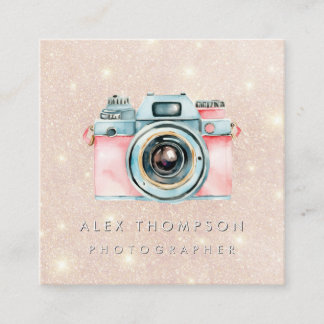 Rosa Guld Vintage Camera Photographer Studio Fyrkantigt Visitkort