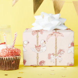 Rosa & Guld Vintage Carousel Animals Gift Presentpapper