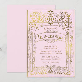 Rosa guld vintage- och victoriansk-dekor till Quin Inbjudningar