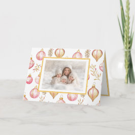 Rosa Guld Vintage Ornaments-fotopatal för julklapp Helgkort