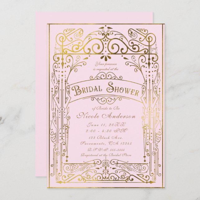  Rosa & Guld Vintage Viktoriansk Möhippa Inbjudningar (Fram/baksida)