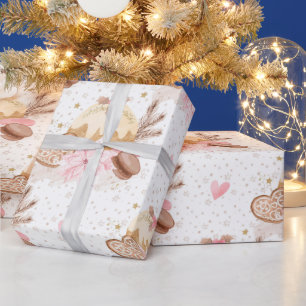 Rosa & Guld Vinter Efterrätt Julmönster Presentpapper