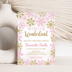 Rosa Guld Vinter Vonderland Baby Shower  Inbjudningar