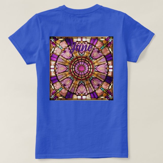 Rosa, Guld & Violet Stached Glass Red T-Shirt (Design baksida)
