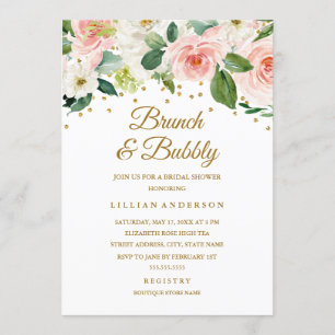 Rosa Guld Watercolor Blommigt Brunch och Bubble Inbjudningar