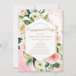 Rosa Guld Watercolor Blommigt Förlovningsfest Inbjudningar