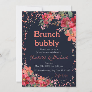 Rosa Guld Watercolor Blommigt Möhippa Brunch Inbjudningar