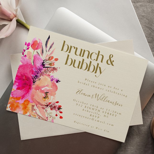 Rosa Guld Watercolor Blommigt Möhippa Brunch   Inbjudningar (Skapare uppladdad)