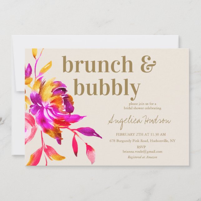 Rosa Guld Watercolor Blommigt Möhippa Brunch   Inbjudningar (Framsida)