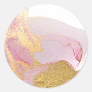 Rosa Guld Watercolor Classic Round Sticker Runt Klistermärke