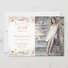 Rosa Guld Watercolor Flowers Photo Studenten Meddelande