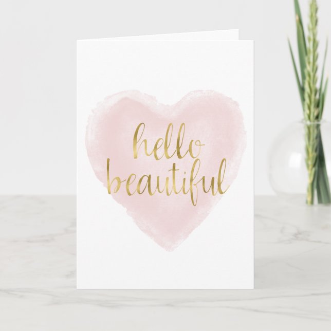 Rosa Guld Watercolor Heart-Hejen vacker Kort (Framsida)