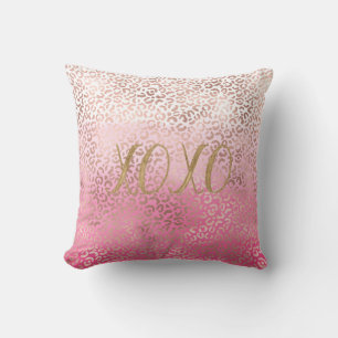 Rosa Guld Watercolor Ombre Leopard Print XOXO Kudde