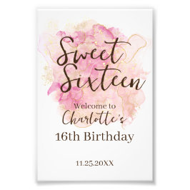 Rosa Guld Watercolor Sweet 16 Party Välkomstskylt Fototryck