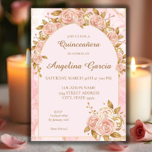 Rosa Guld Whimsical Quinceanera-inbjudan Inbjudningar
