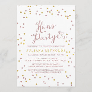 Rosa Guld & White Confetti Hens Party-inbjudan Inbjudningar
