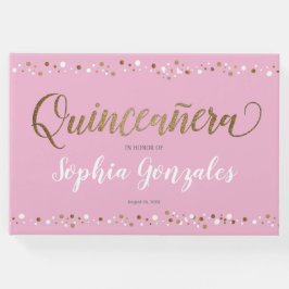 Rosa Guld White Confetti Quinceanera 15:e födelsed Gästböcker