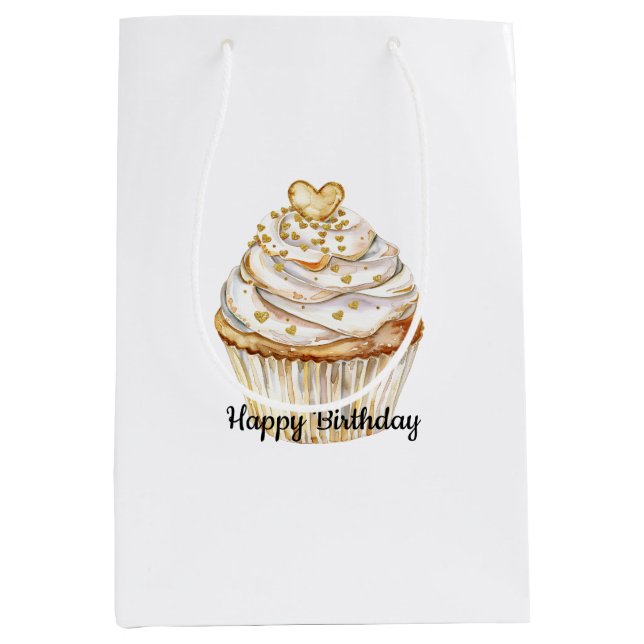 Rosa Guld White Cream Heart Cupkaka Birthday (Framsidan)
