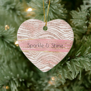 Rosa Guld White Glitter Zebra Julgransprydnad Keramik