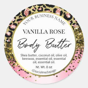 Rosa Guld White Leopard Print Body Butter Labels Runt Klistermärke