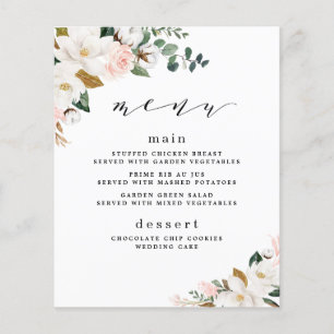 Rosa Guld White Magnolia Blommigt Bröllop Menu