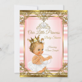 Rosa Guld White Pearl Princess Baby Shower Blonde Inbjudningar