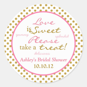 Rosa Guld White Polka Dot Candy Buffet Stickers Runt Klistermärke
