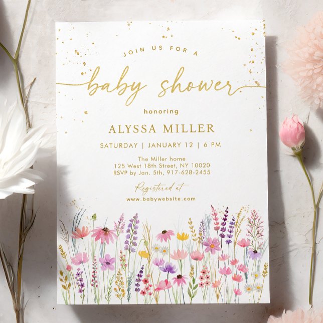 Rosa Guld Wildbloms Meadow Baby Shower Inbjudningar (Skapare uppladdad)