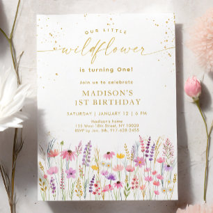 Rosa Guld Wildbloms Meadow Birthday Inbjudningar