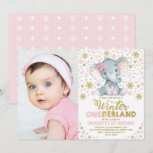 Rosa Guld Winter Onederland Elephant 1st Birthday
