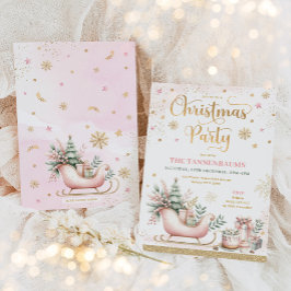 Rosa Guld Winter Sleigh Snöflingor Jul Party Inbjudningar