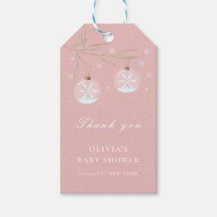 Rosa Guld Winter Snowflake Baby Shower Presentetikett