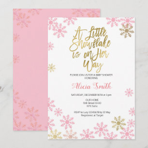 Rosa Guld Winter Wonderland Girl Baby Shower Inbjudningar